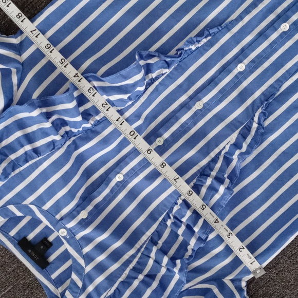💙J. Crew💙 - Blue/White Stripe L/S Button Down w/Ruffle Detail - Picture 9 of 10